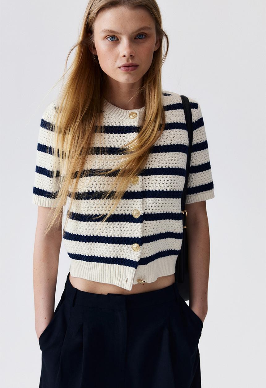 H&M - Textured-knit cardigan - cream striped