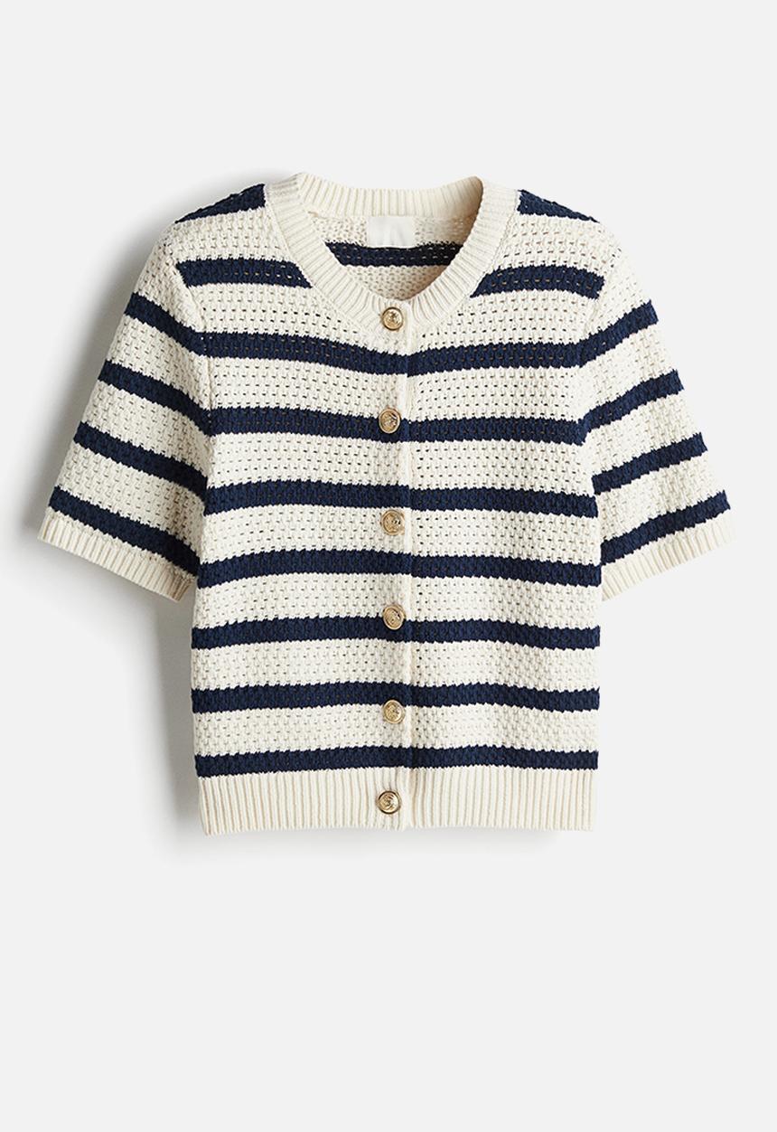 H&M - Textured-knit cardigan - cream striped