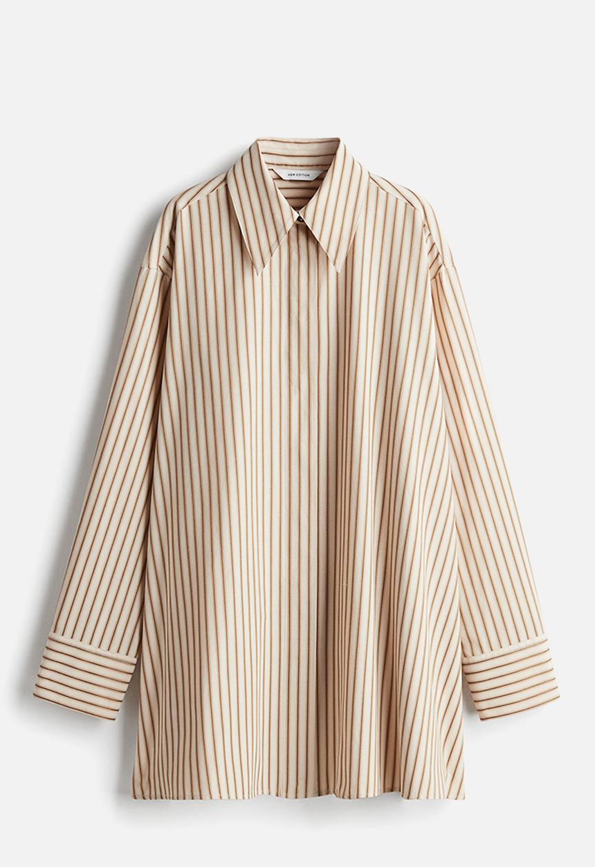 H&M - Oversized twill shirt - light beige striped