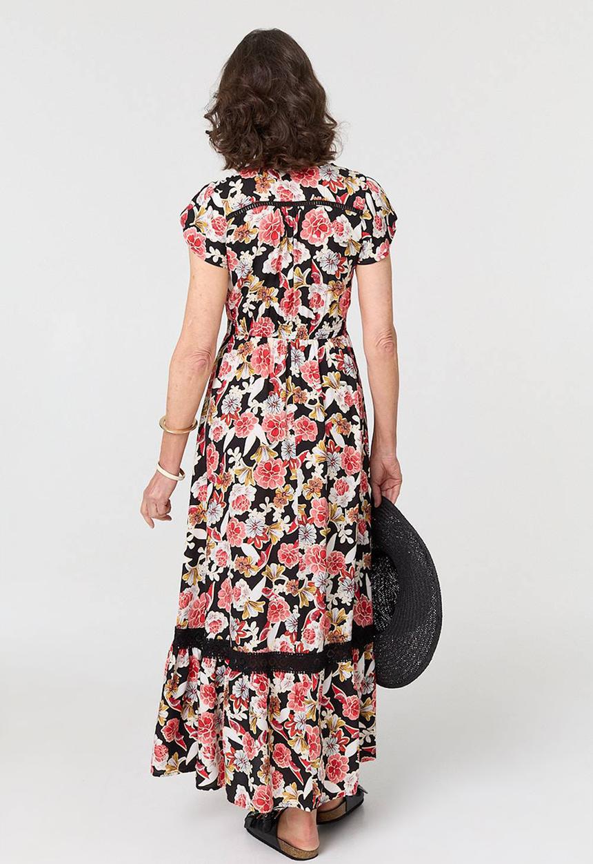 Stella Morgan - Cap flutter sleeve button through Maxi Dress - multi