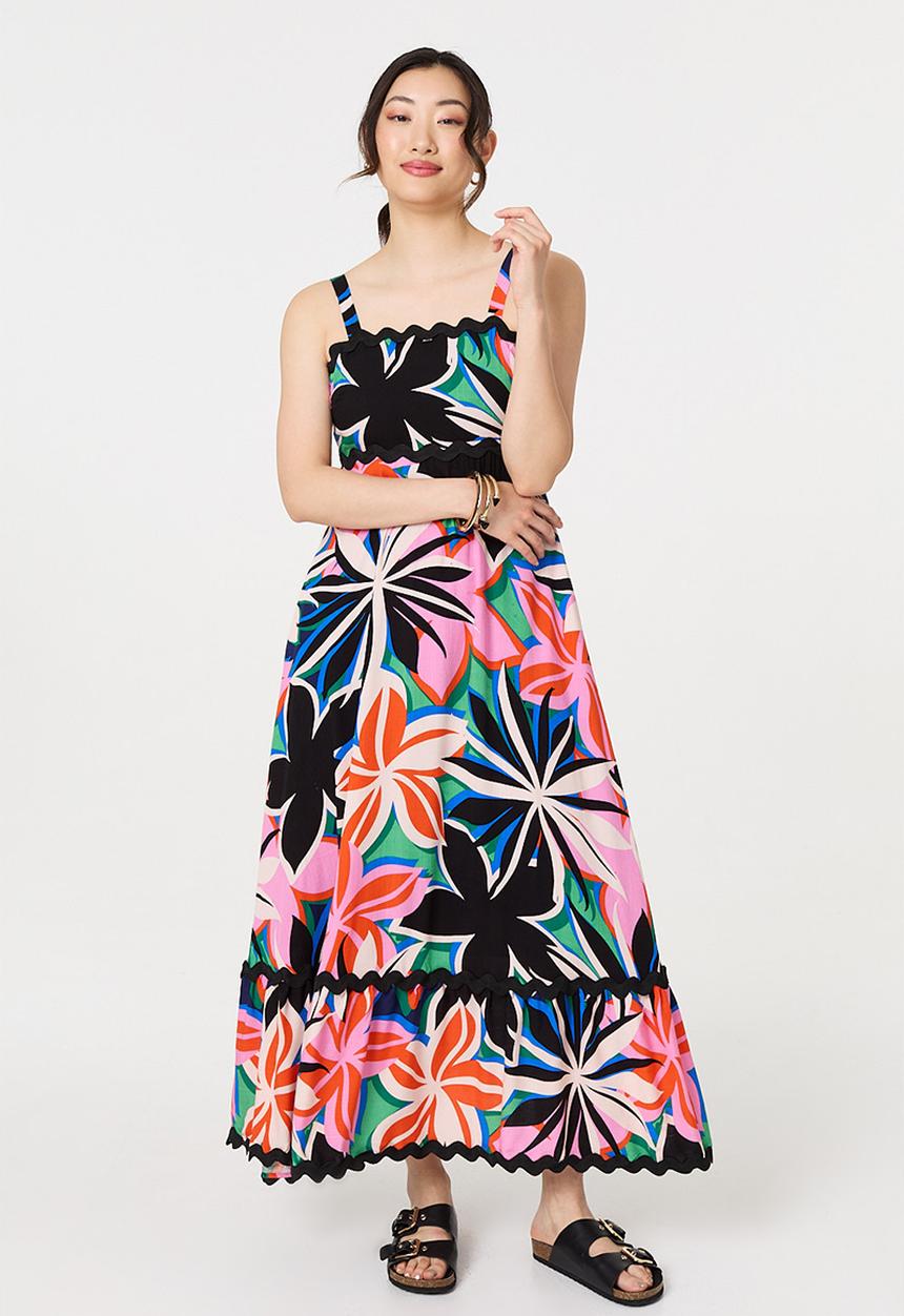 Izabel London - Strappy multi tiered Maxi Dress with zig zag scallop lace - multi