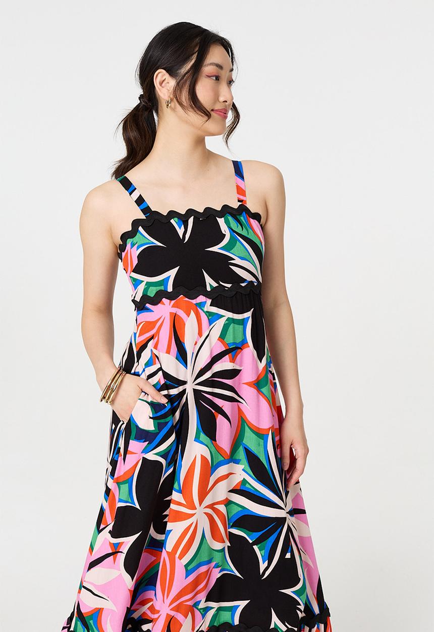 Izabel London - Strappy multi tiered Maxi Dress with zig zag scallop lace - multi