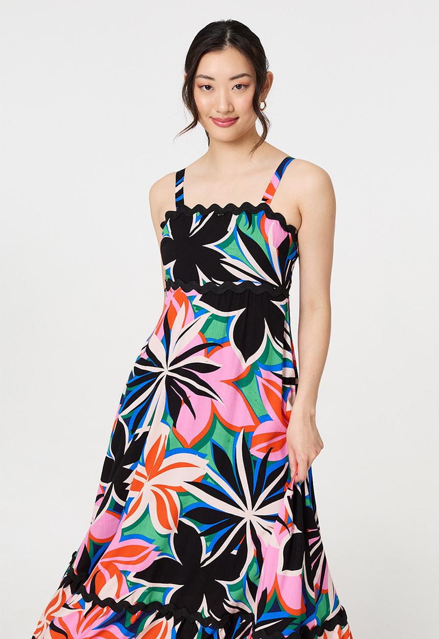 Izabel London - Strappy multi tiered Maxi Dress with zig zag scallop lace - multi