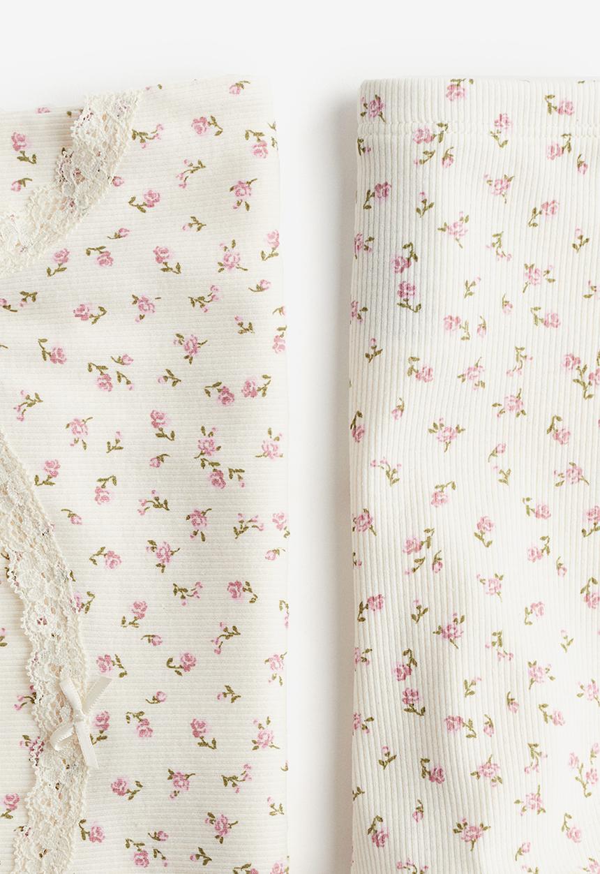 H&M - Ribbed pyjamas - cream & pink floral