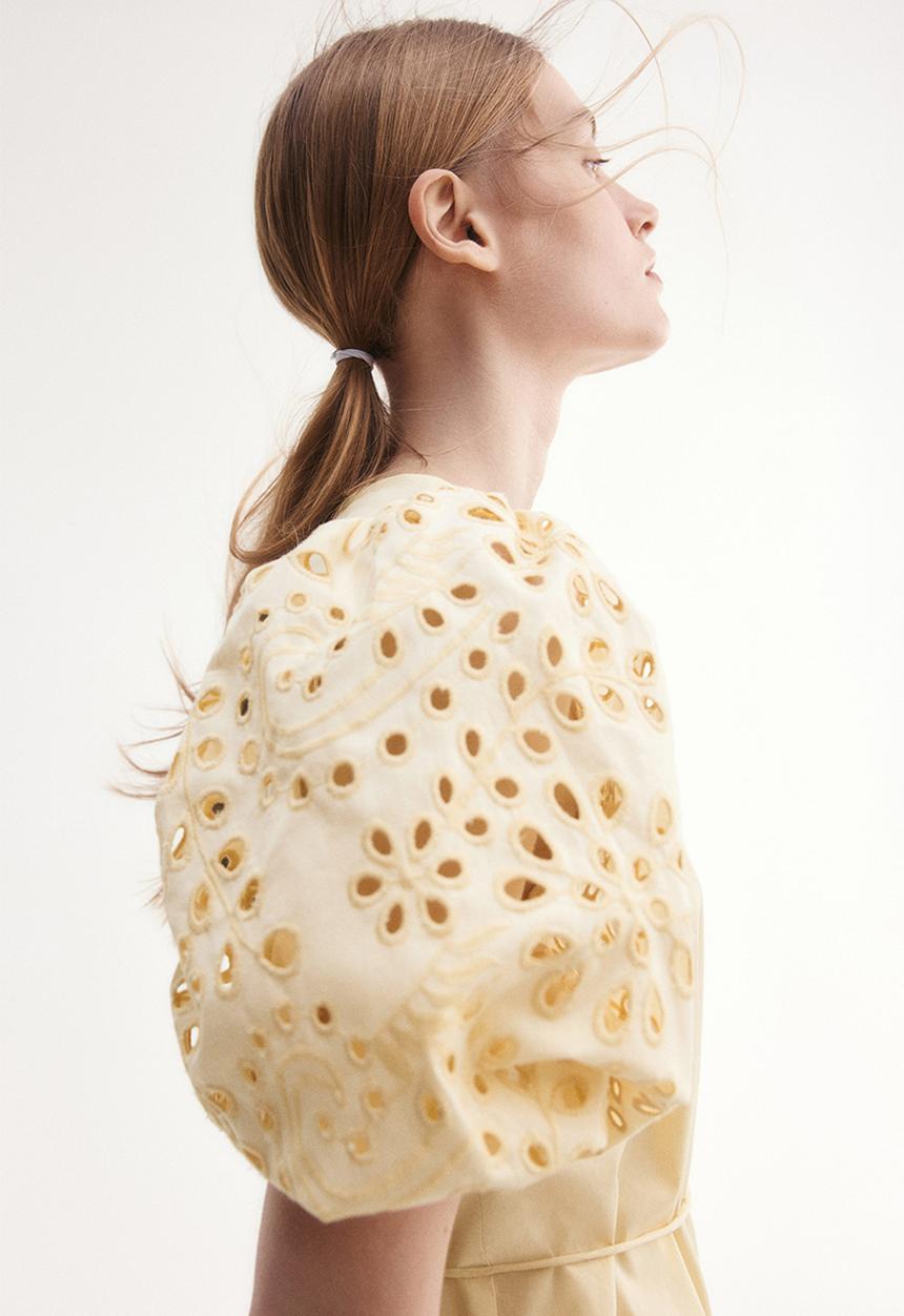 H&M - Broderie anglaise-sleeved dress - pale yellow