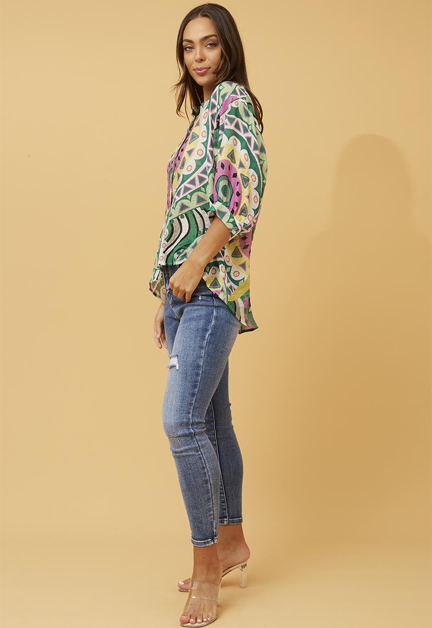 Stella Morgan - Oversized batwing top with button down centre back detail - multi
