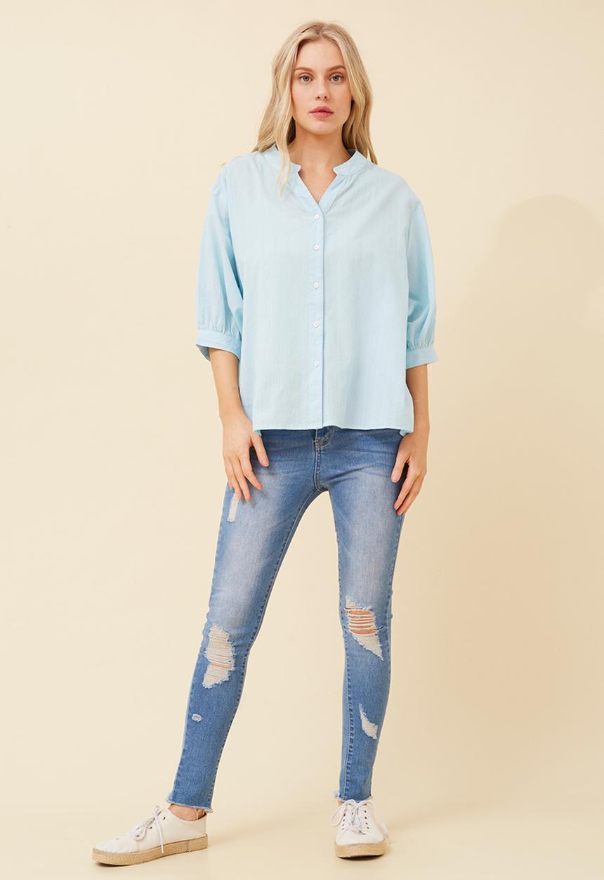Izabel London - Oversized batwing top with button down centre back detail - Blue
