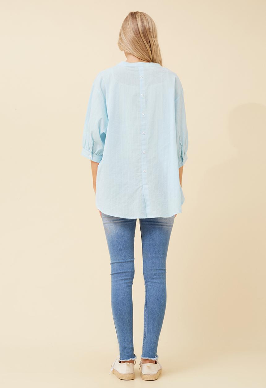 Izabel London - Oversized batwing top with button down centre back detail - Blue