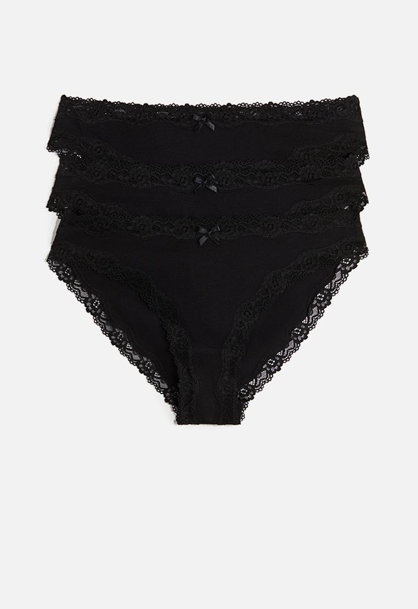 H&M - 3-Pack lace-trimmed cotton briefs - black