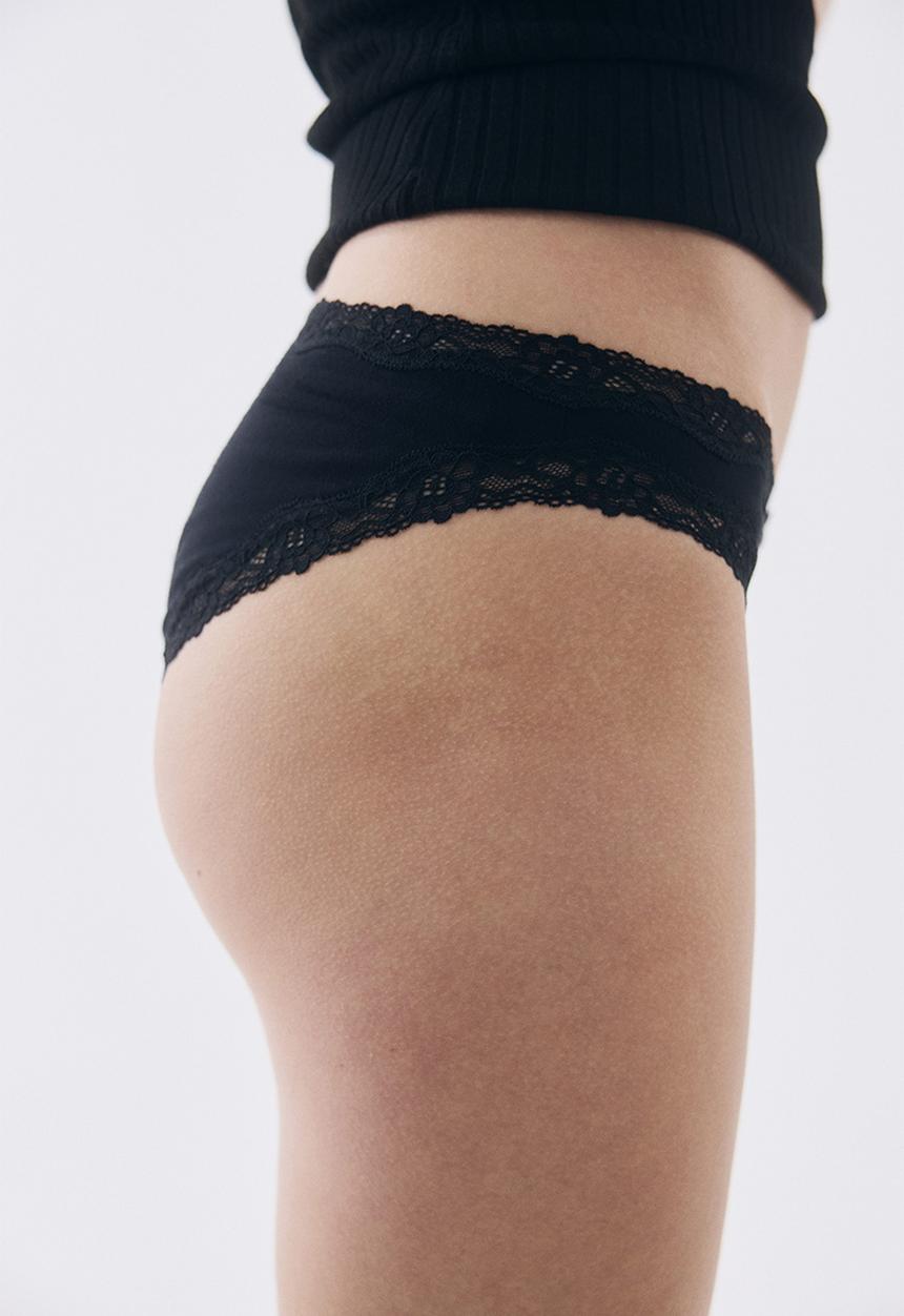 H&M - 3-Pack lace-trimmed cotton briefs - black