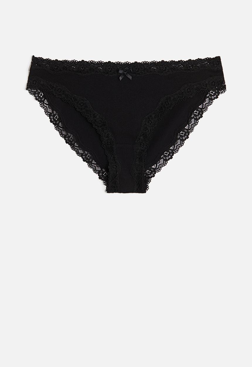 H&M - 3-Pack lace-trimmed cotton briefs - black