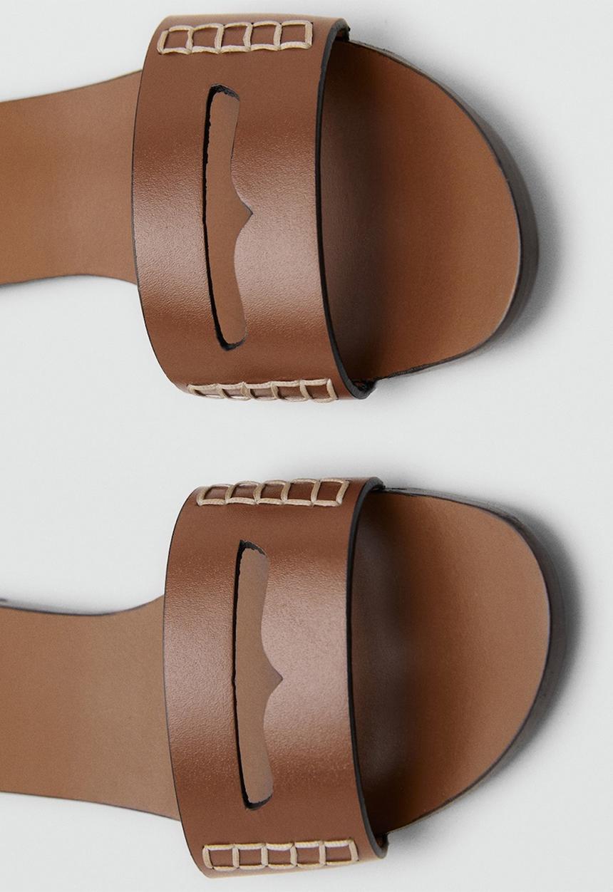 MANGO - Drea leather slide - medium brown