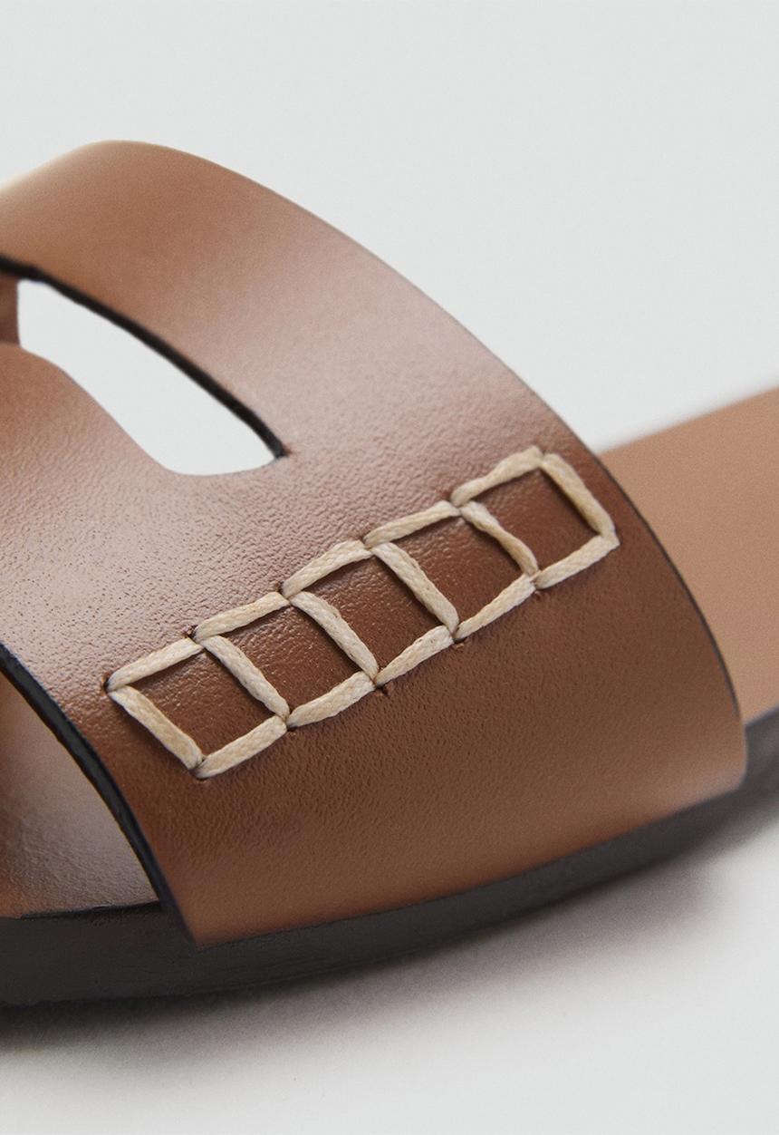MANGO - Drea leather slide - medium brown