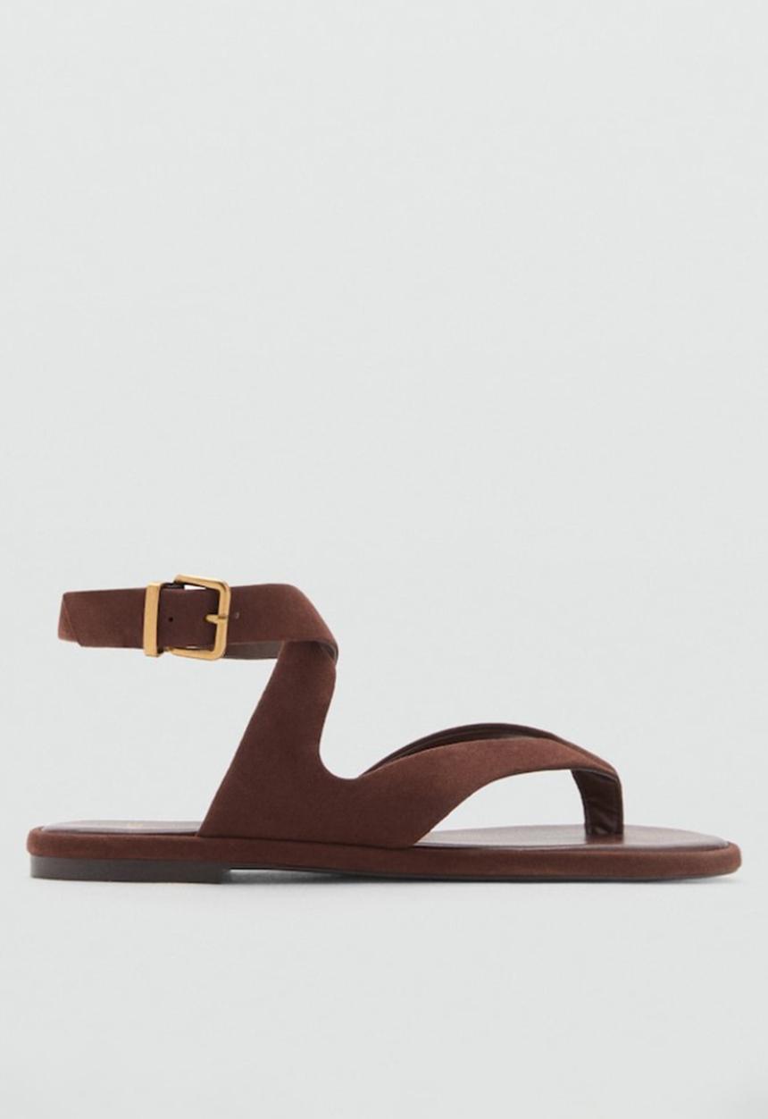 MANGO - Belly leather ankle strap - dark brown