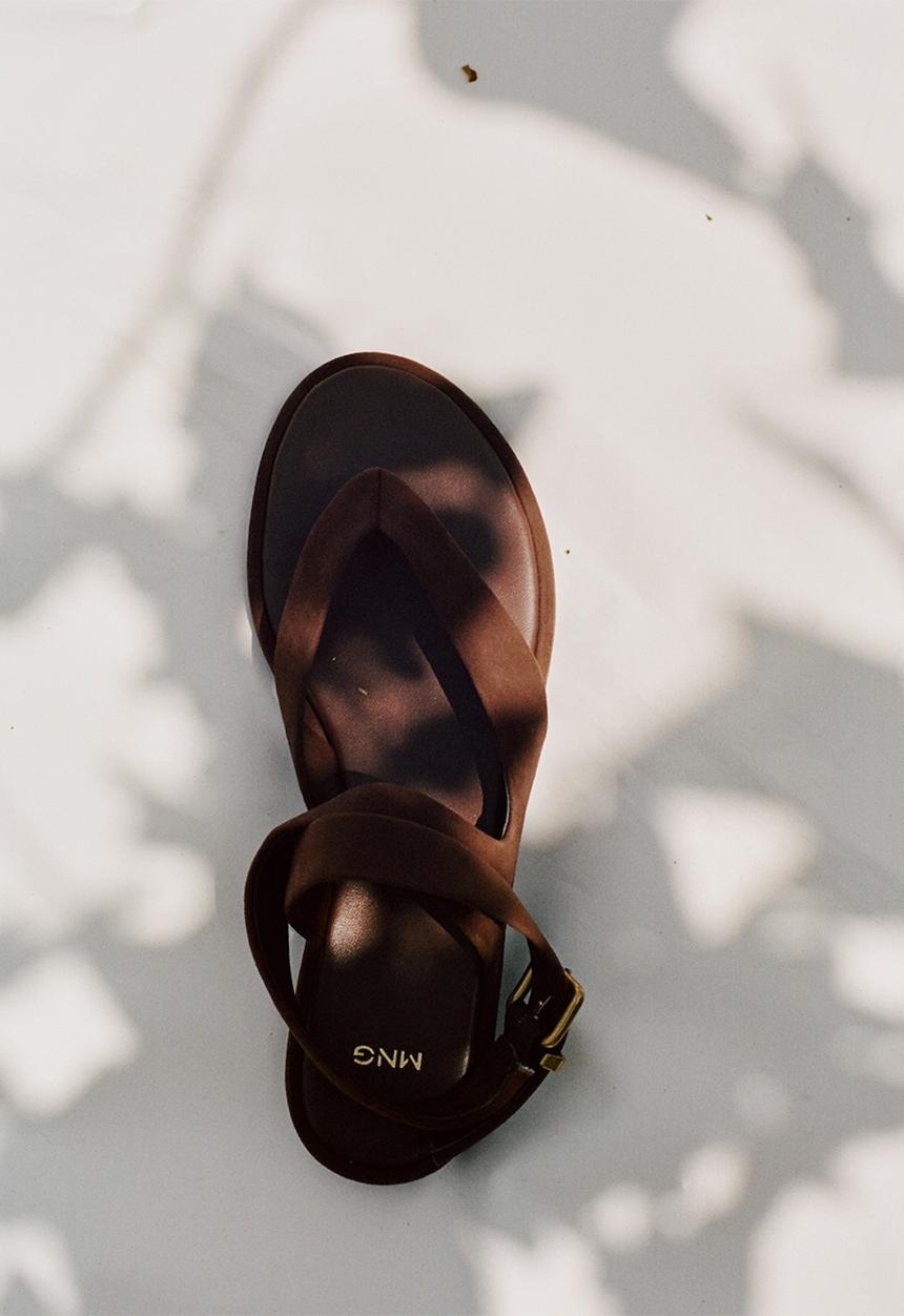 MANGO - Belly leather ankle strap - dark brown