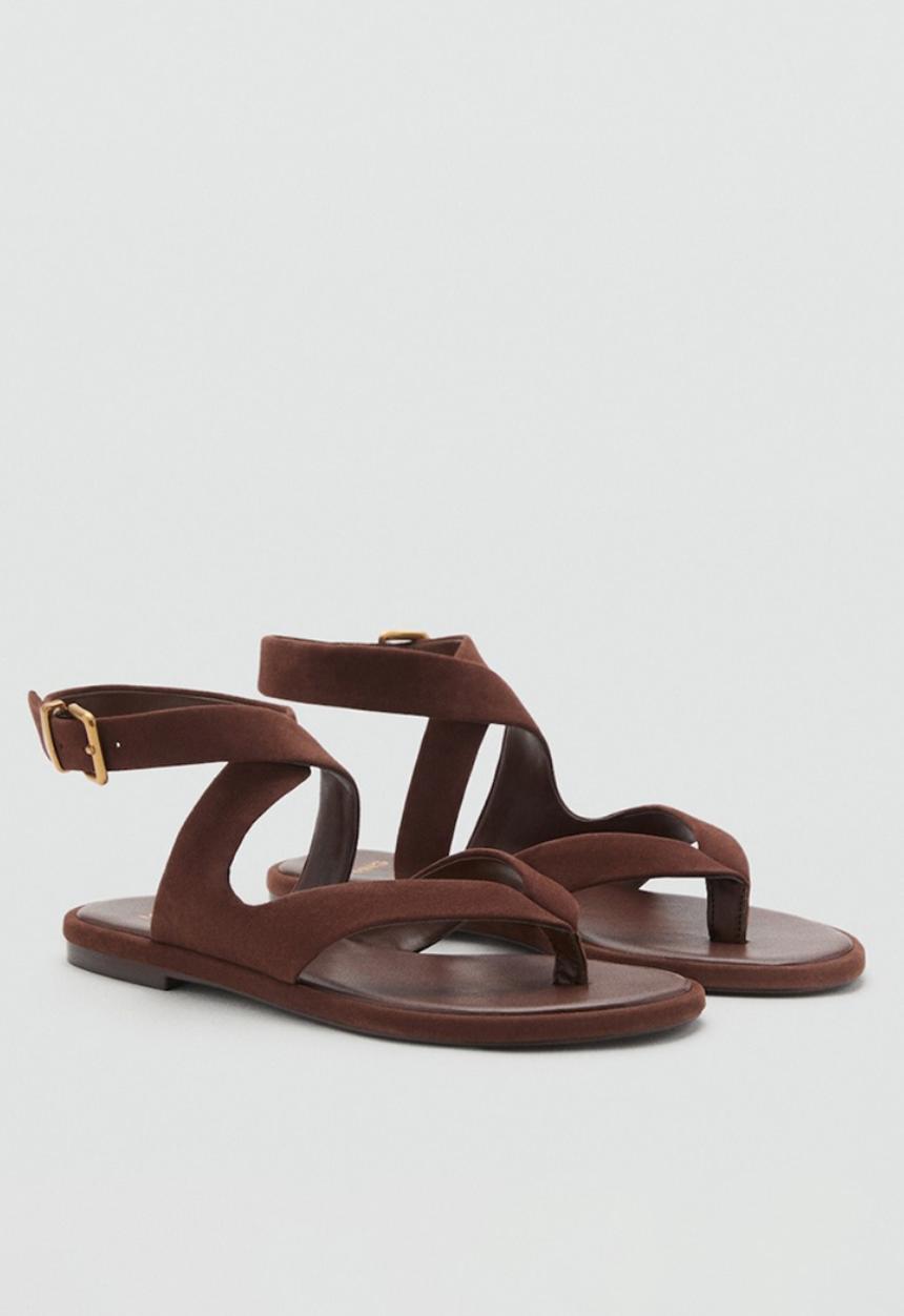 MANGO - Belly leather ankle strap - dark brown