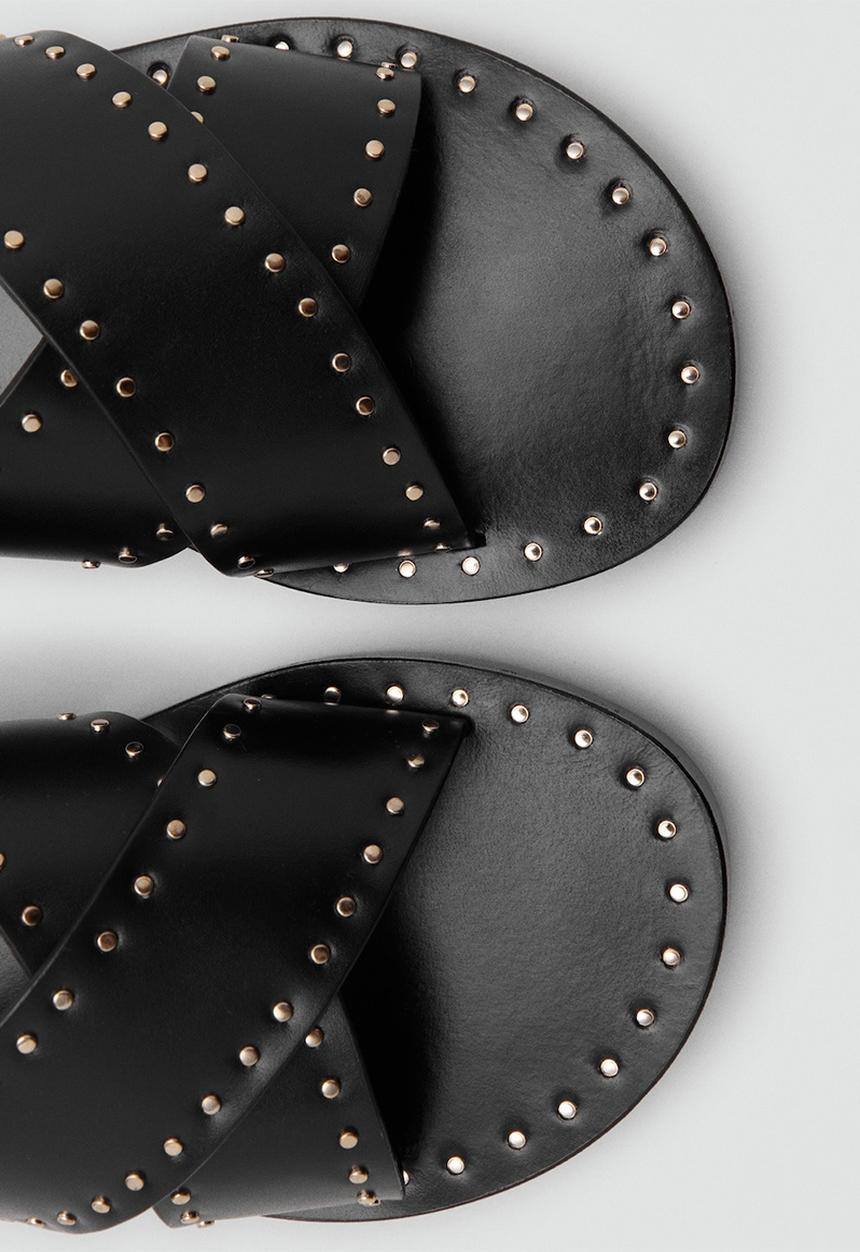 MANGO - Billy leather slide - black