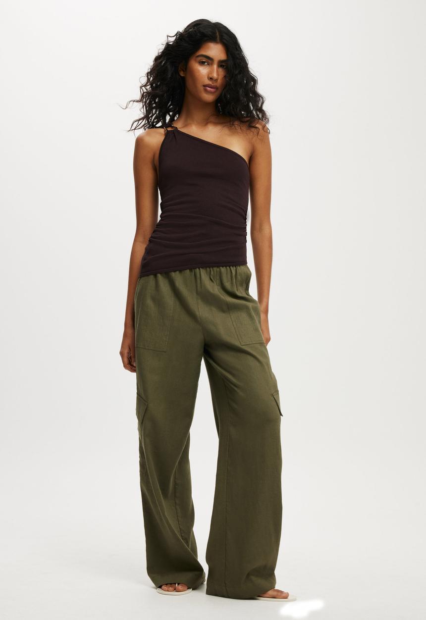 Cotton On - Asymmetric One Shoulder Knit Tank - Dark Oak