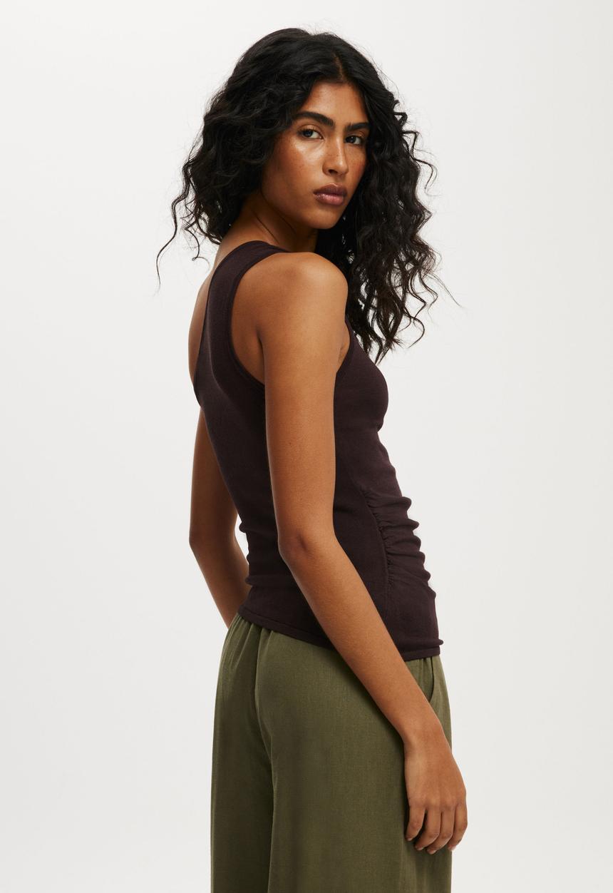 Cotton On - Asymmetric One Shoulder Knit Tank - Dark Oak