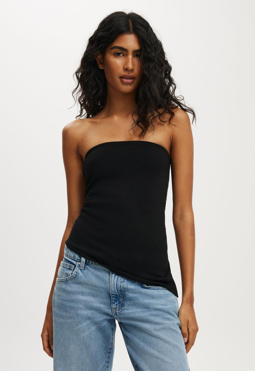 Cotton On - Asymmetric Ruched Bandeau - Black