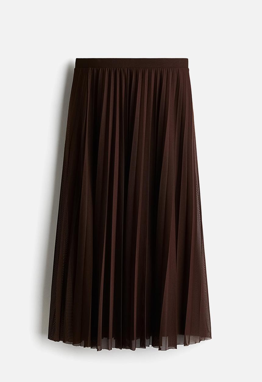 H&M - Pleated mesh skirt - dark brown