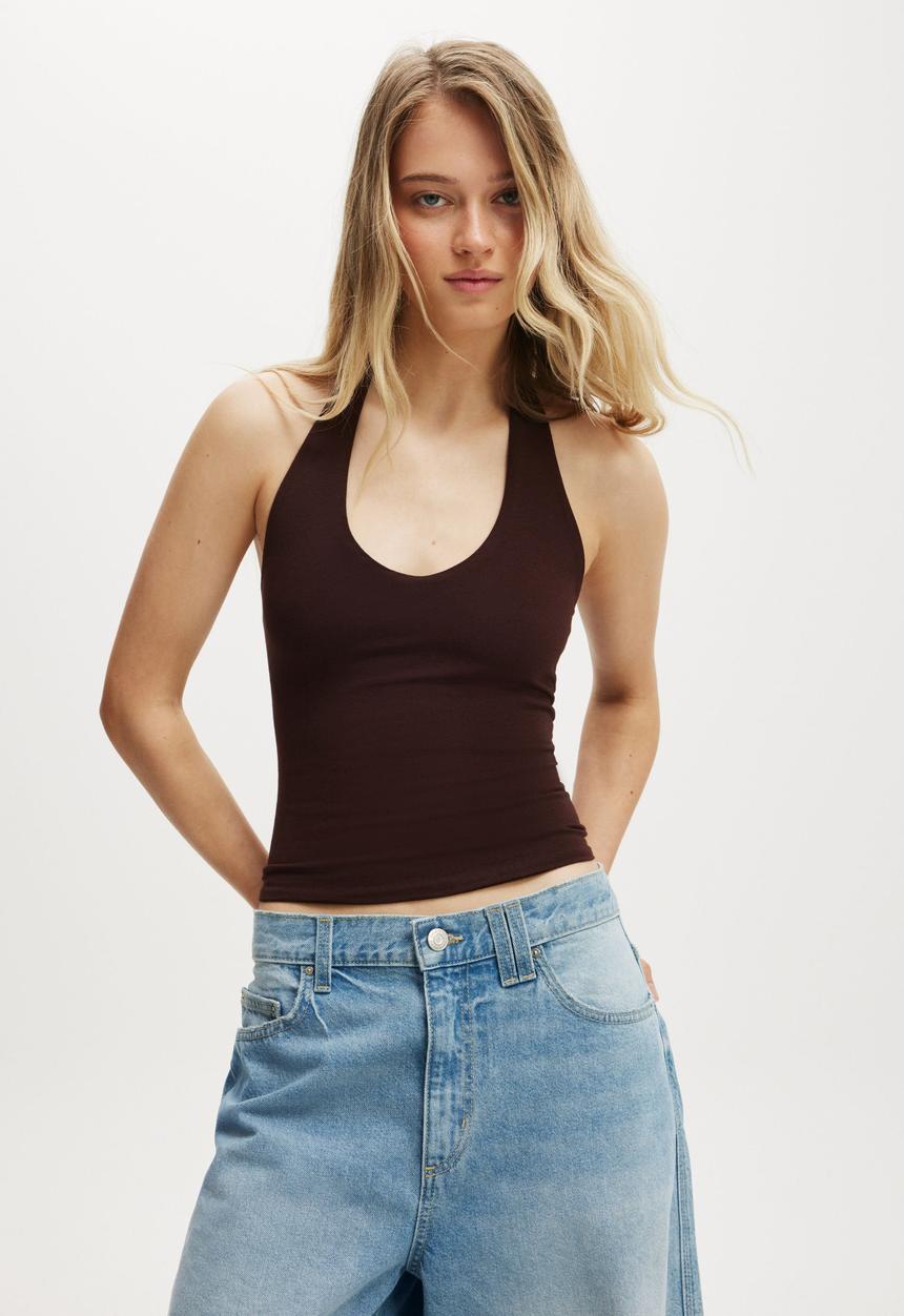 All Day V Neck Halter - Dark Oak