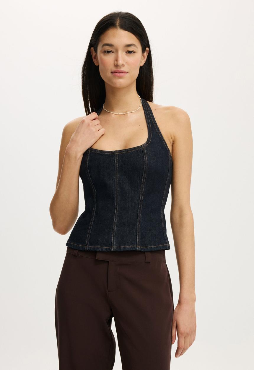 Cotton On - Nina denim halter top - shutter blue