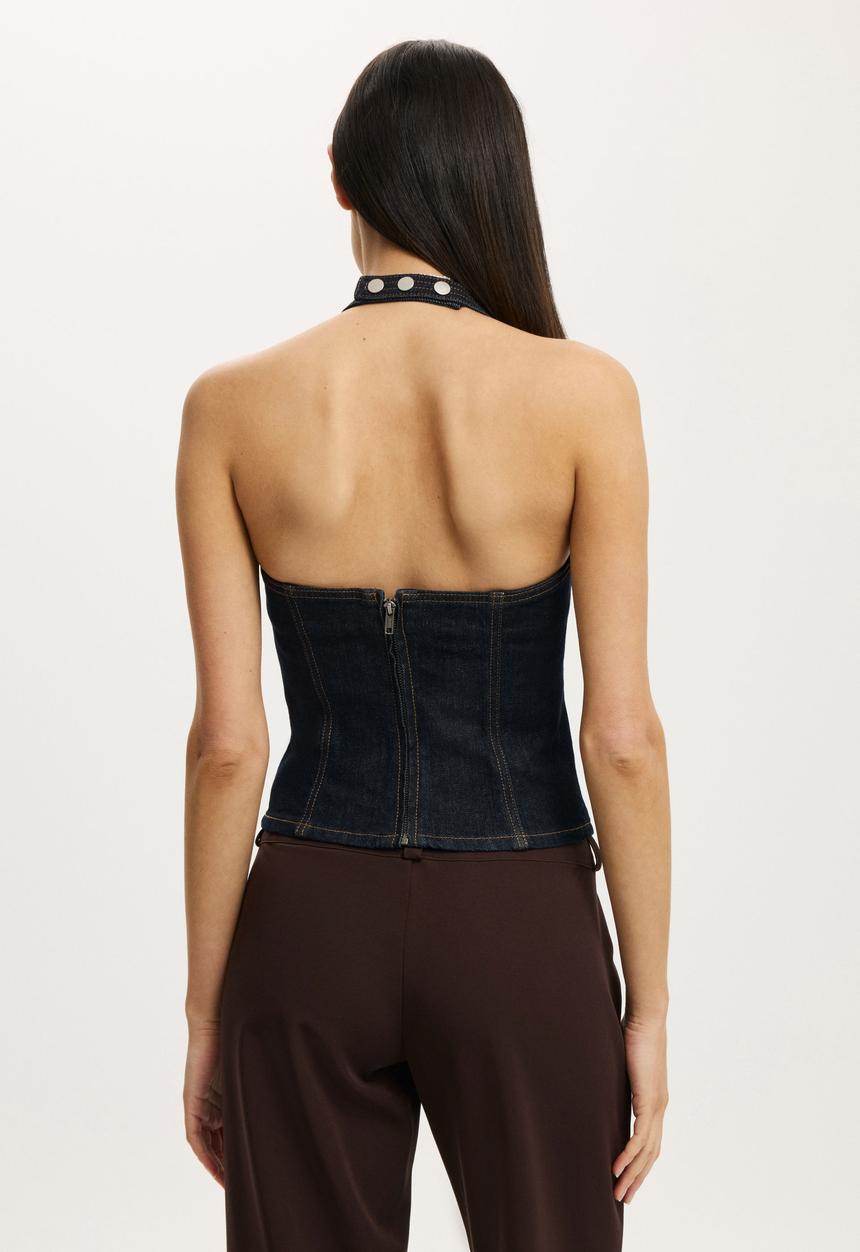 Cotton On - Nina denim halter top - shutter blue