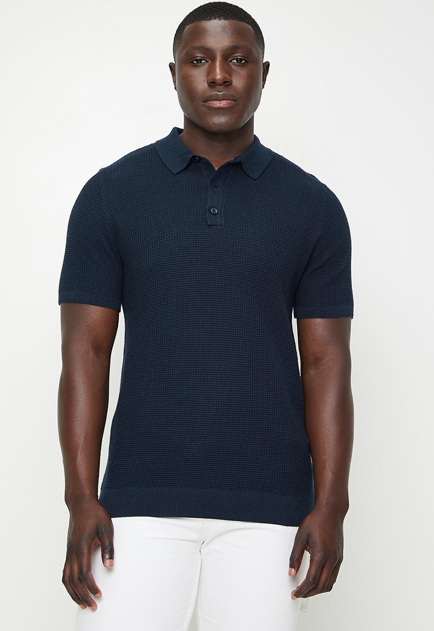 Brave Soul - Knitwear Polo T-Shirt - Midnight Navy