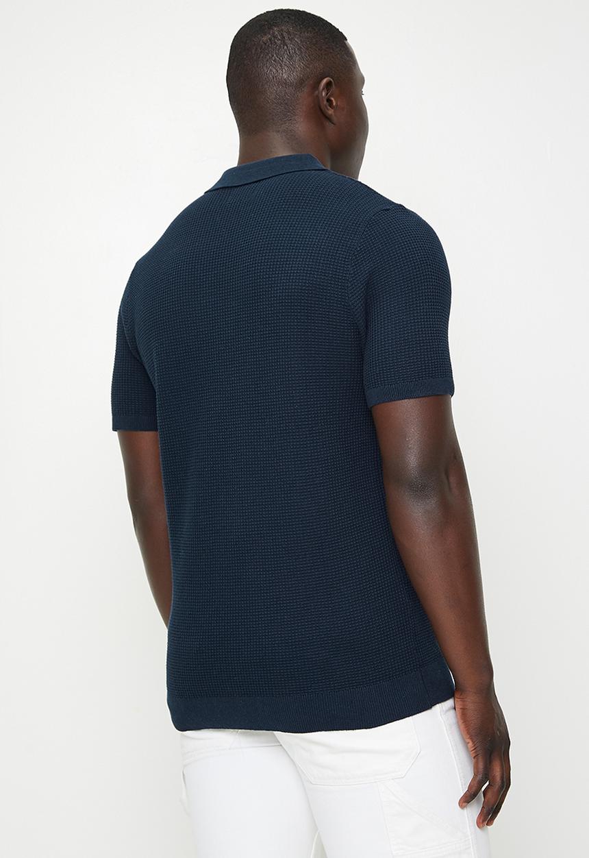 Brave Soul - Knitwear Polo T-Shirt - Midnight Navy