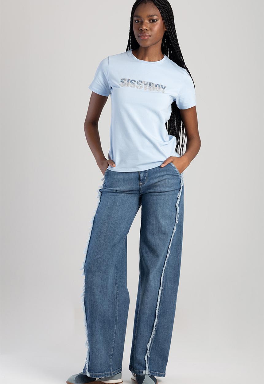 SISSY BOY - Perfect Together: Regular Fit Top With Denim And Bling Logo  - Pale Blue