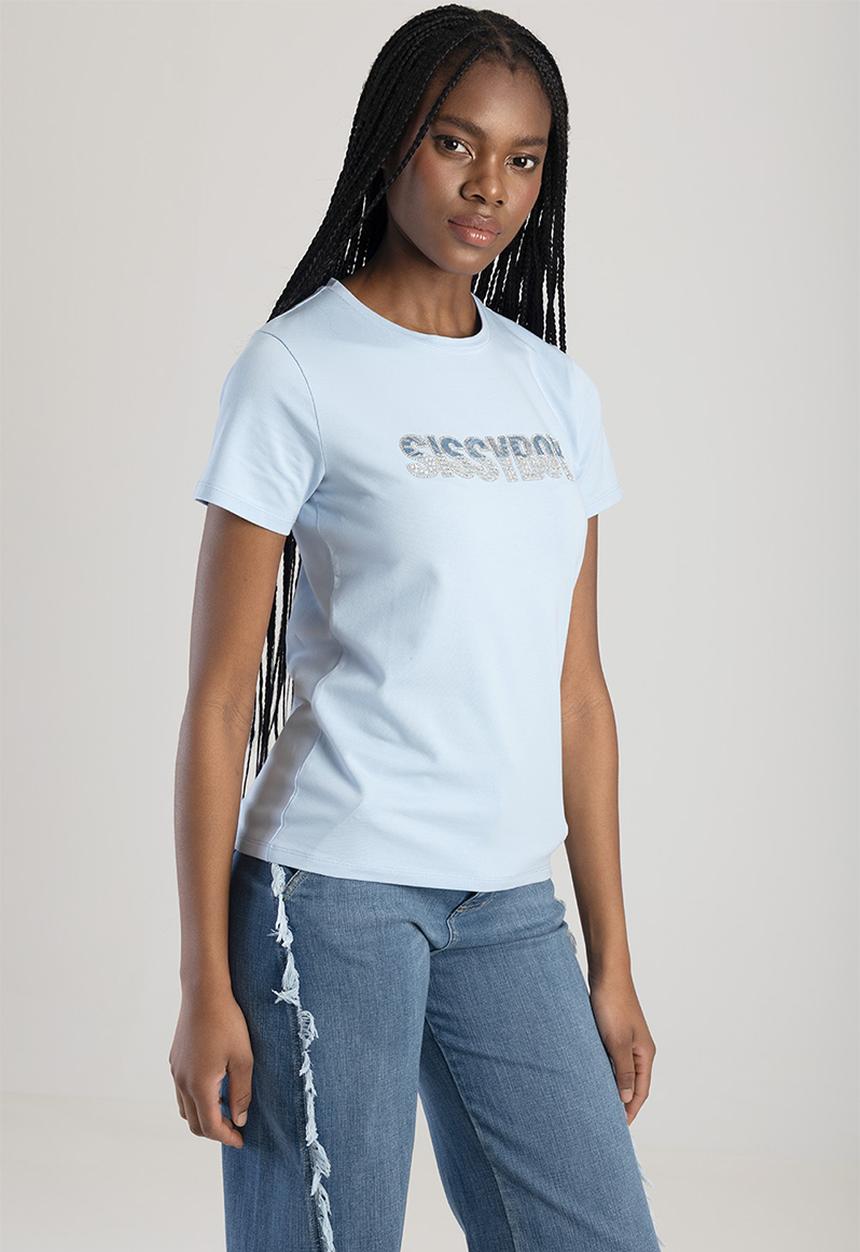 SISSY BOY - Perfect Together: Regular Fit Top With Denim And Bling Logo  - Pale Blue