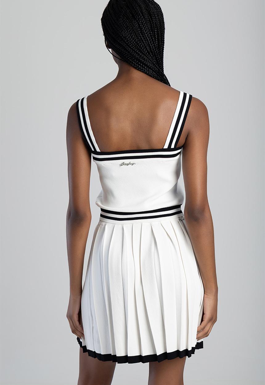 SISSY BOY - Dropping Hints: Strappy Knitwear Top With Contrast Stripes And Button Details - Black / White