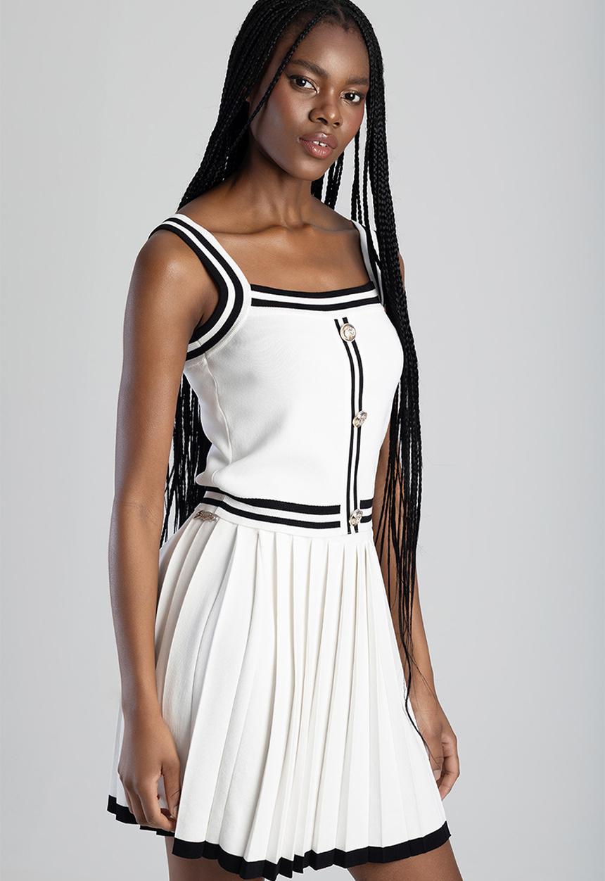 SISSY BOY - Dropping Hints: Strappy Knitwear Top With Contrast Stripes And Button Details - Black / White