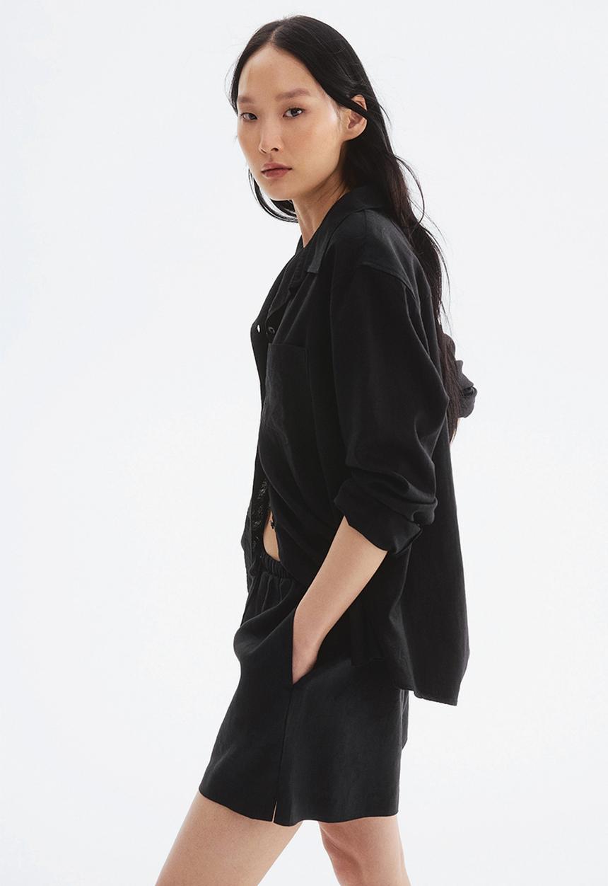 H&M - Linen drawstring shorts - black