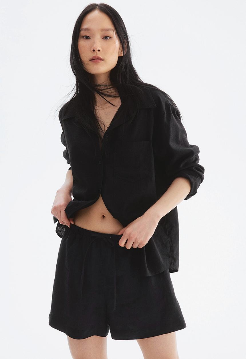 H&M - Linen drawstring shorts - black
