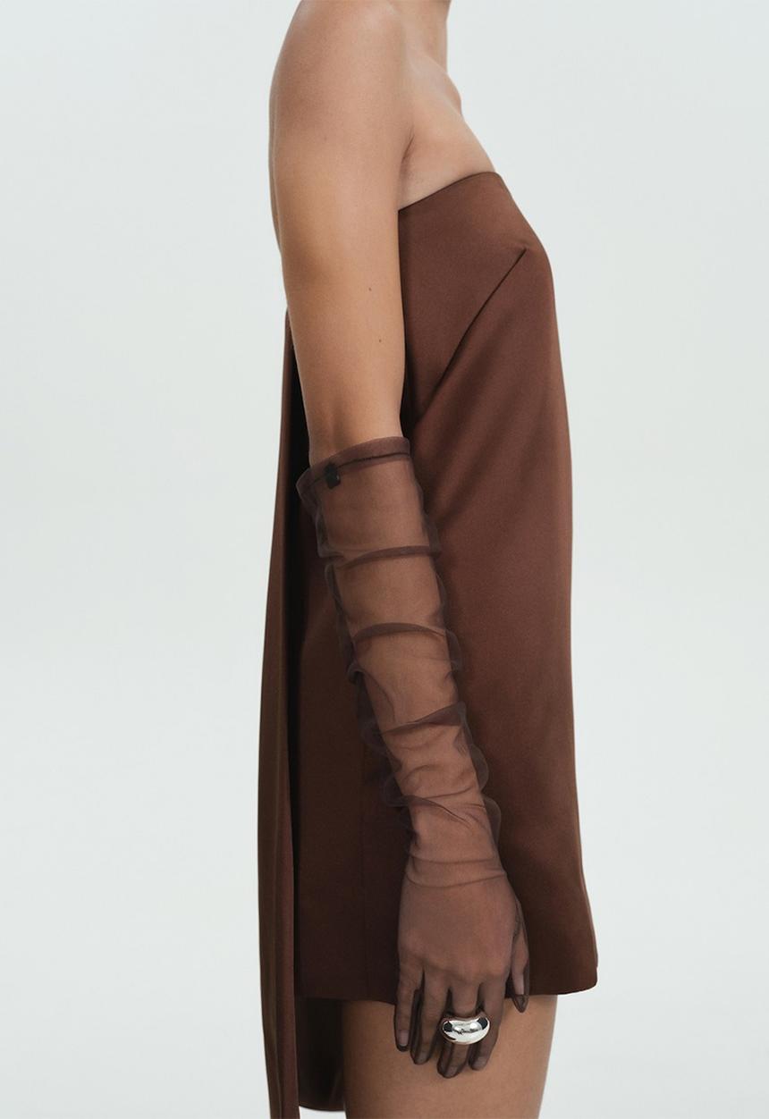 MANGO - Gloves tule - brown