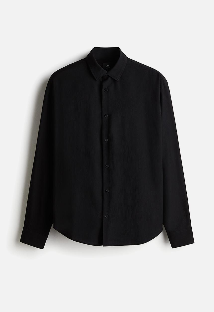 H&M - Regular fit crinkled shirt - black