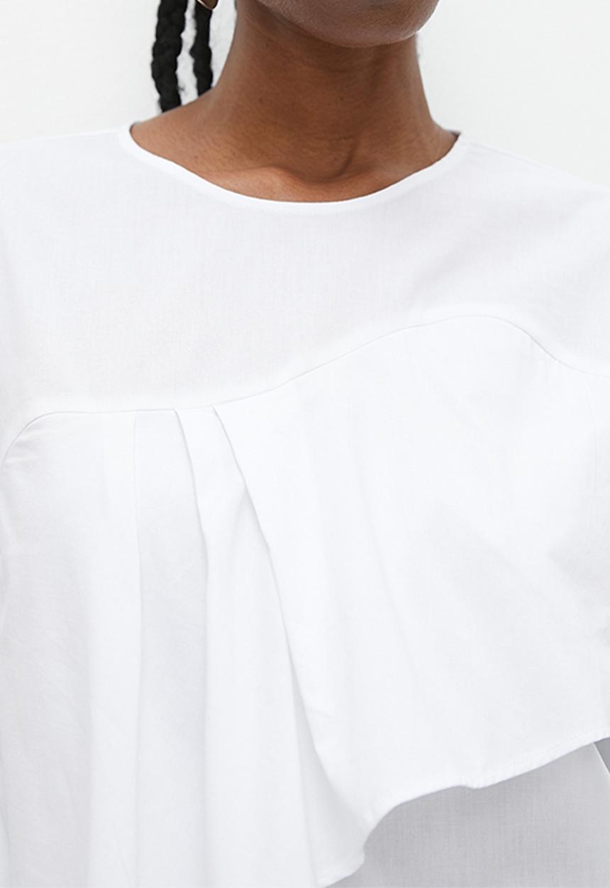 Superbalist - Asymmetric frill wide sleeve shell - white