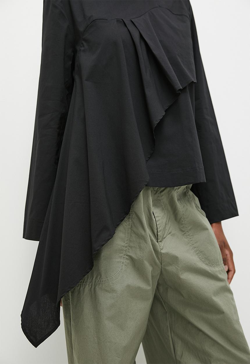 Superbalist - Asymmetric frill wide sleeve shell - black