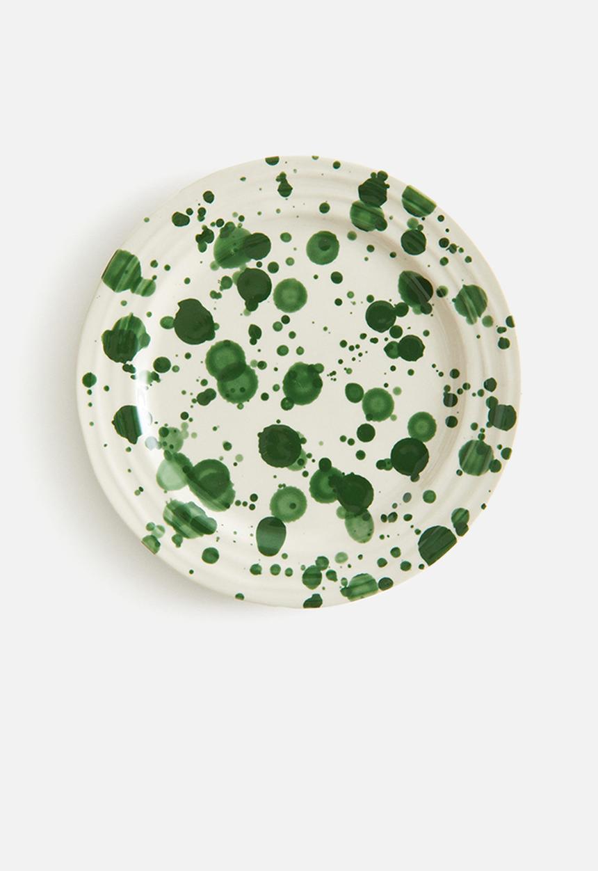H&M - Stoneware plate - green/spotted 