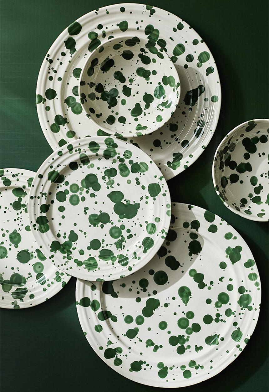 H&M - Stoneware plate - green/spotted 