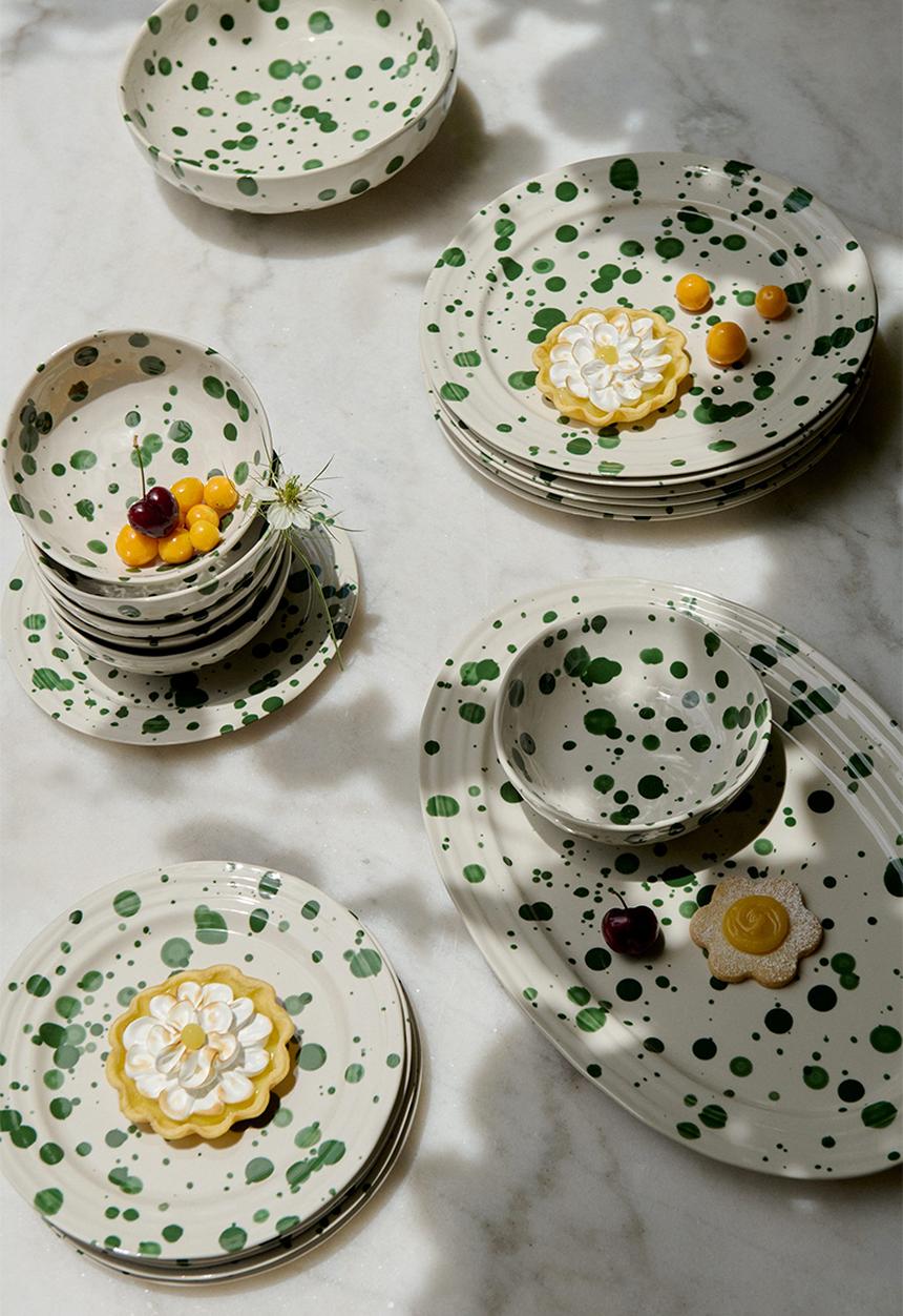 H&M - Small stoneware bowl -  green/spotted 