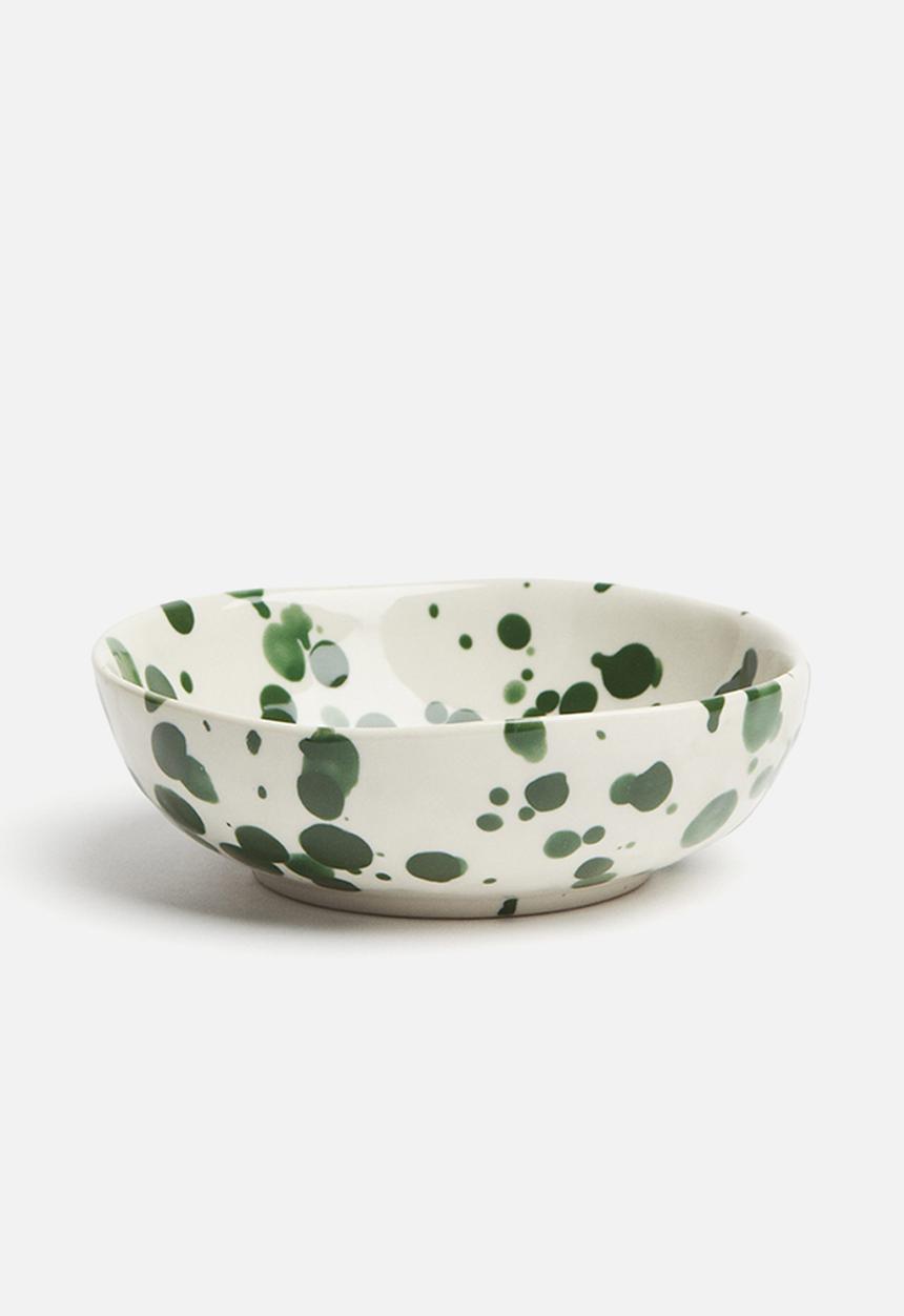 H&M - Small stoneware bowl -  green/spotted 
