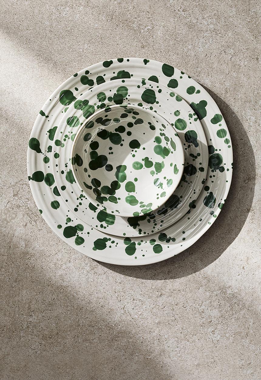 H&M - Small stoneware bowl -  green/spotted 