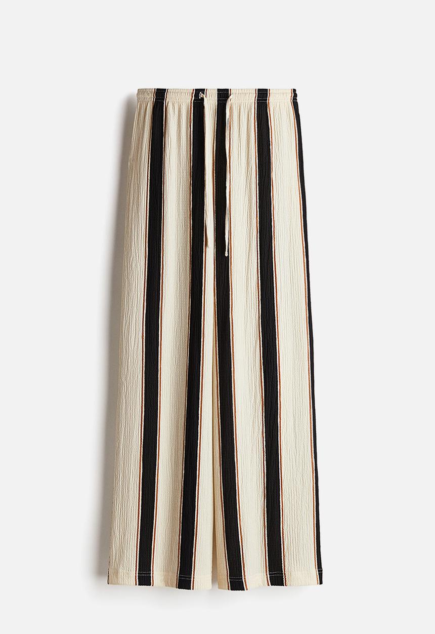 H&M - Wide pull-on trousers - cream/striped