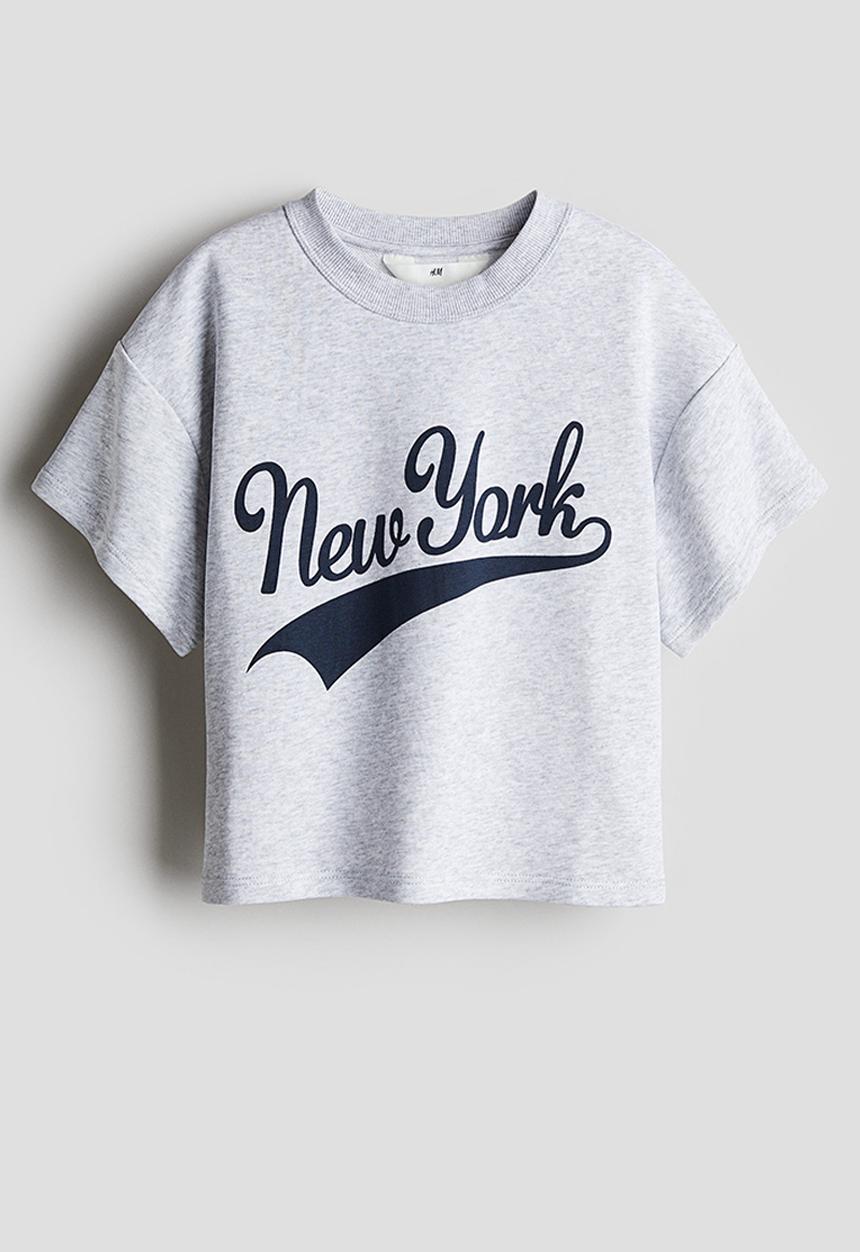 H&M - Print-motif short top -  light grey marl/new york 