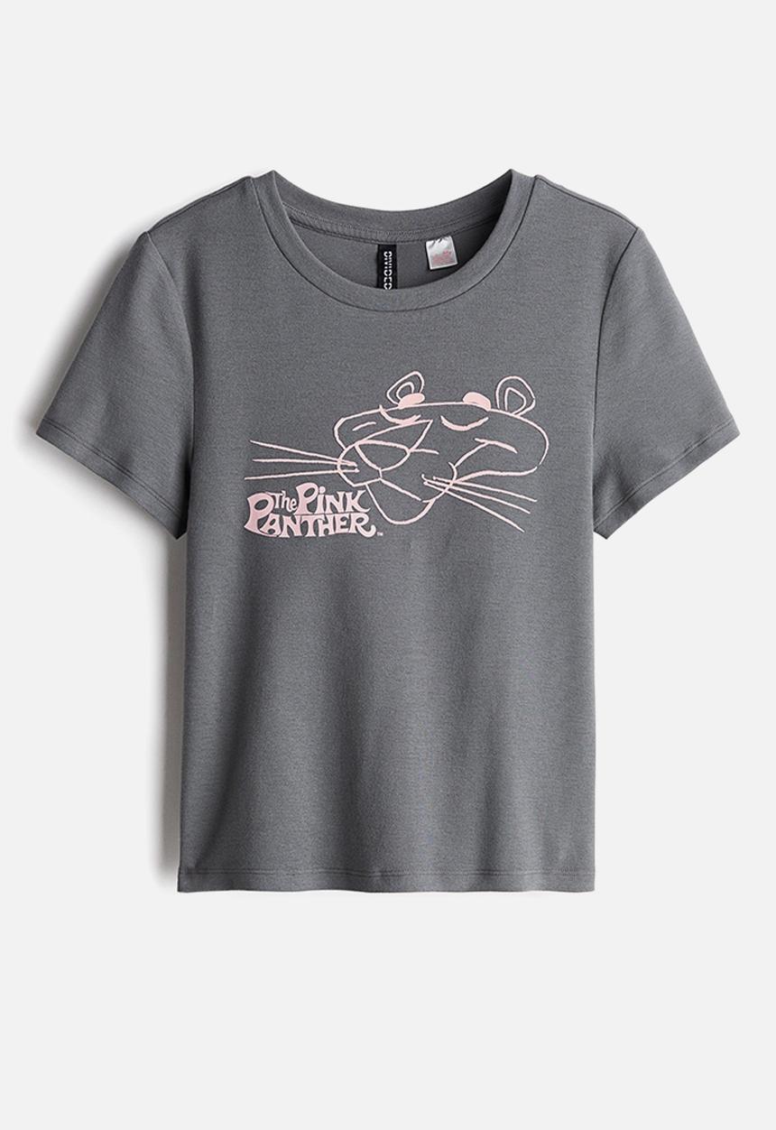 H&M - Printed T-shirt - grey/pink panther