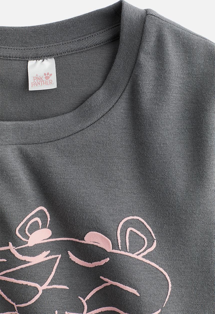 H&M - Printed T-shirt - grey/pink panther