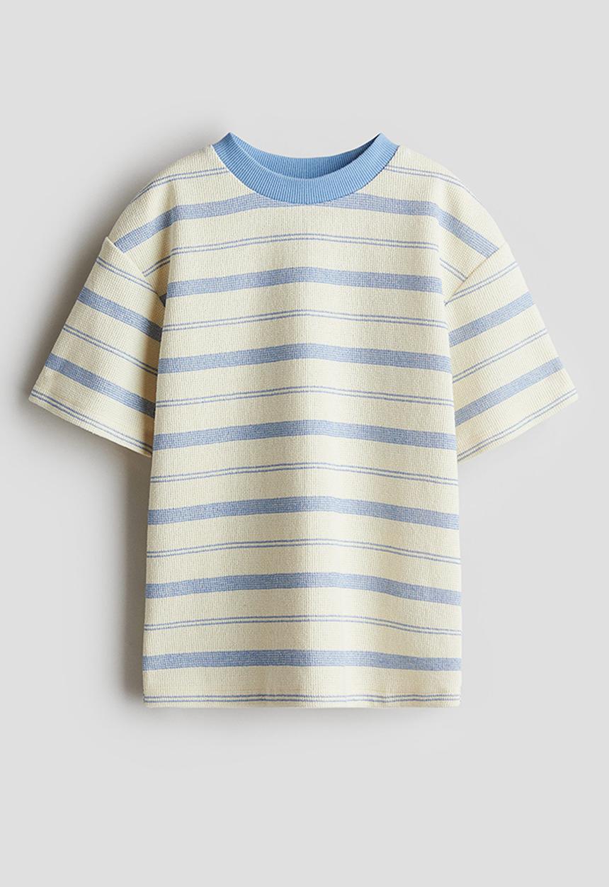H&M - Loose-fit jacquard T-shirt - light yellow/striped
